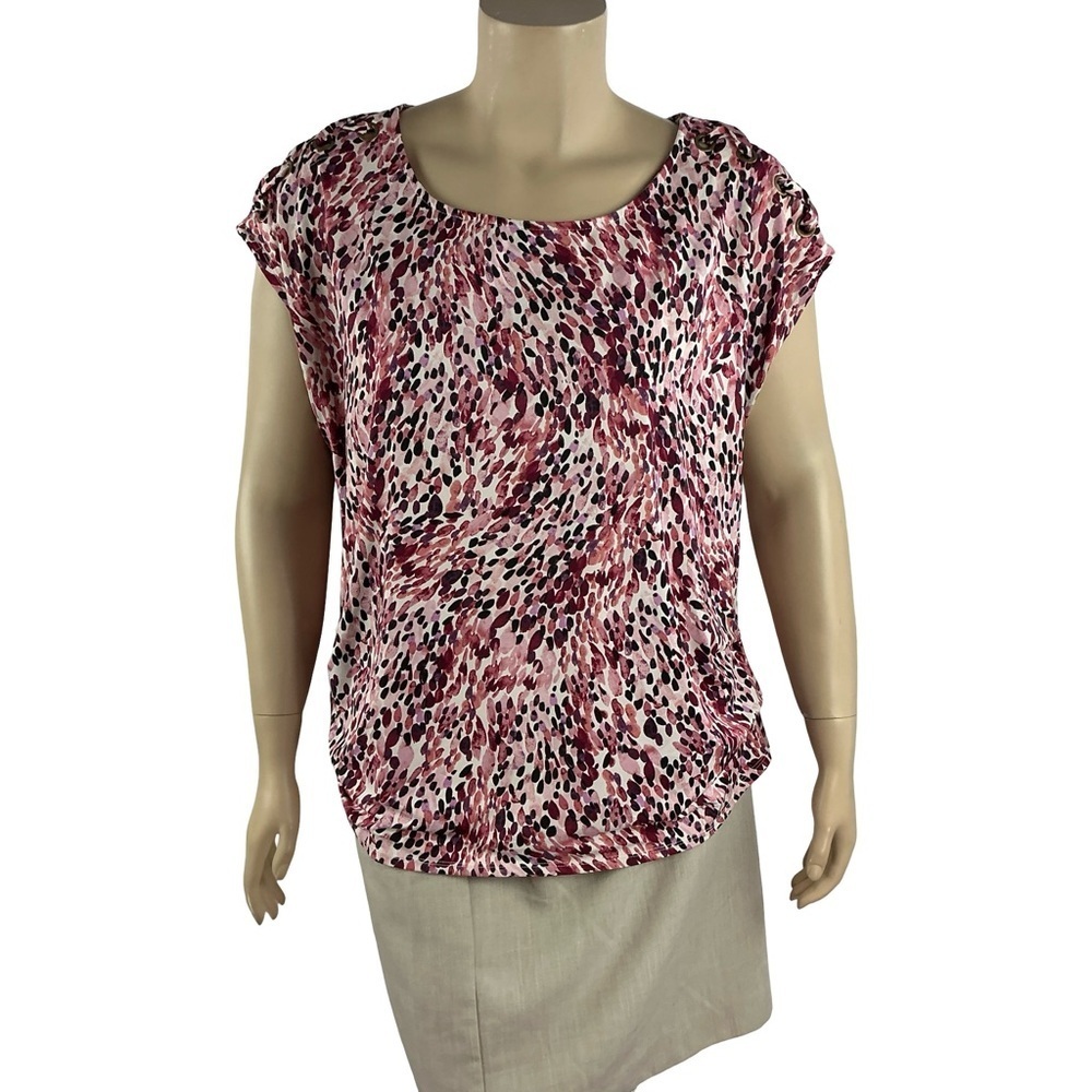 As U Wish Plus Size Grommet Shoulder Blouse Pink Multicolor 2X